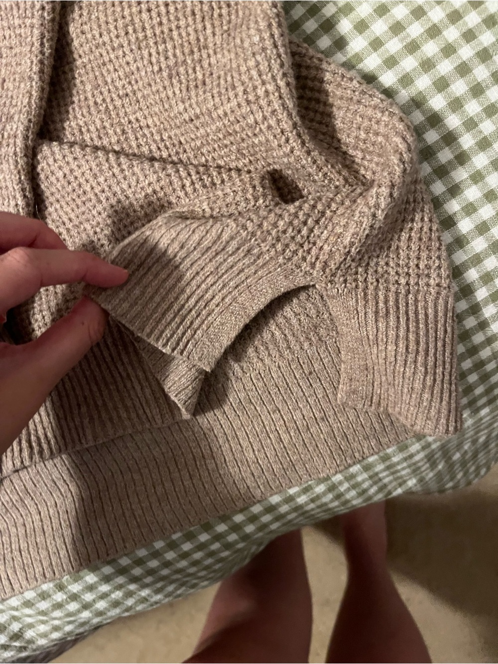 aerie Hooded Knit Pullover in tan-Taupe - Picture 3 of 5